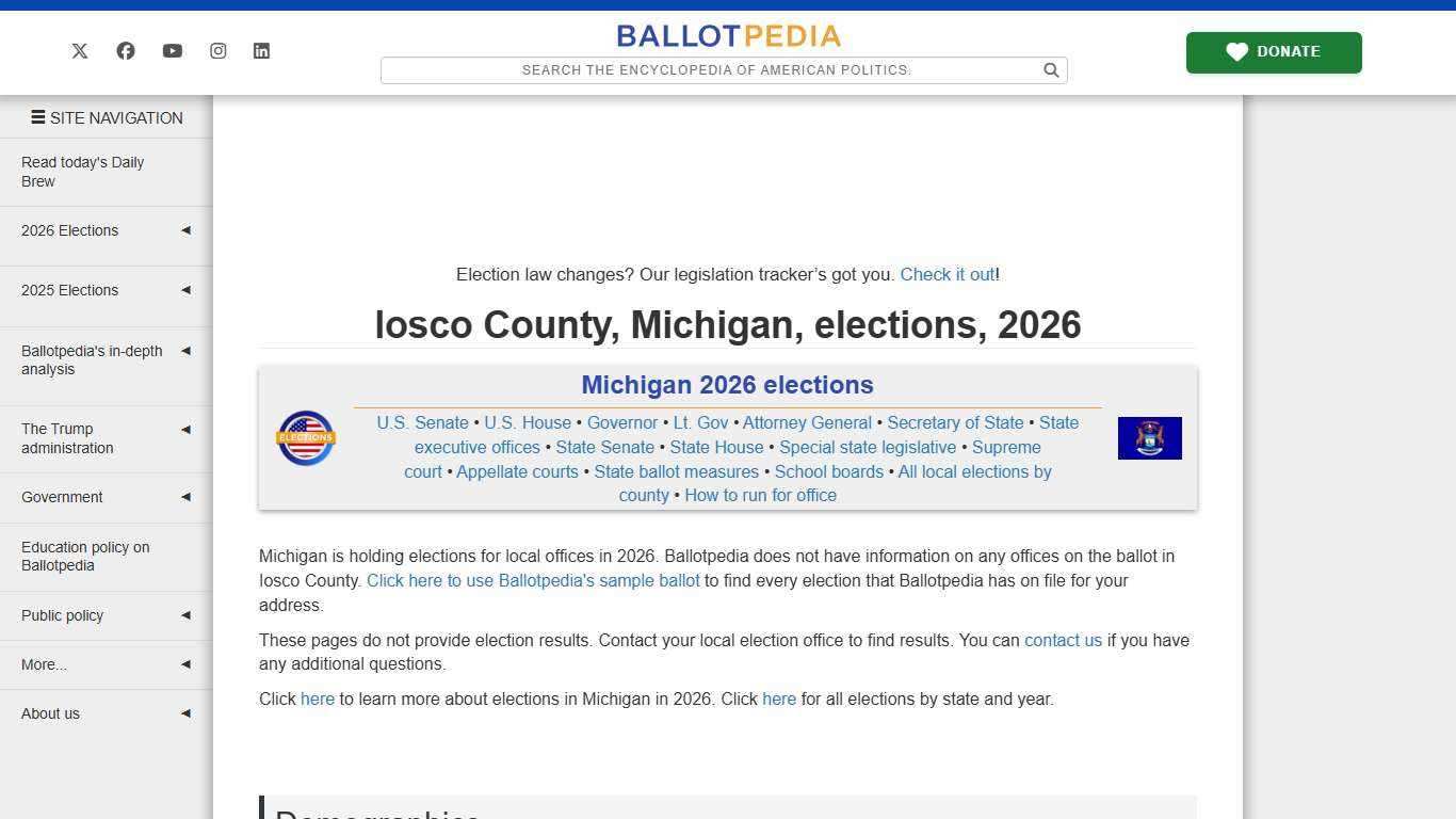 Iosco County, Michigan, elections, 2026 - Ballotpedia